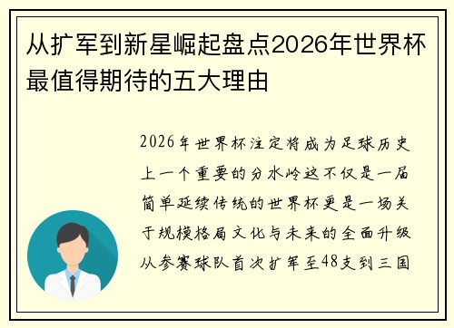 从扩军到新星崛起盘点2026年世界杯最值得期待的五大理由